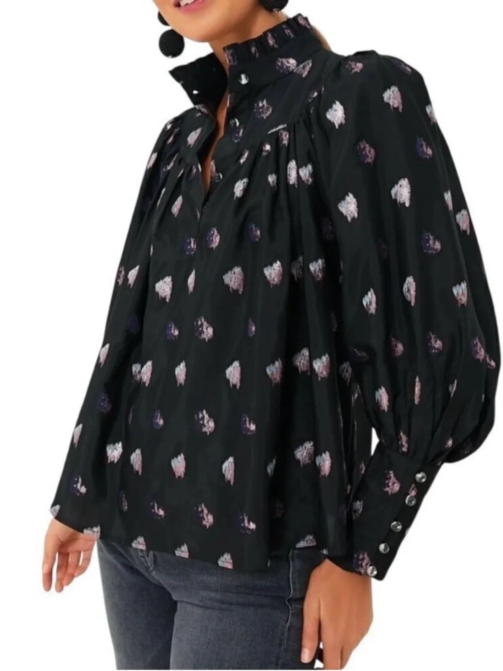Tuckernuck Black Puff Sleeve Blouse